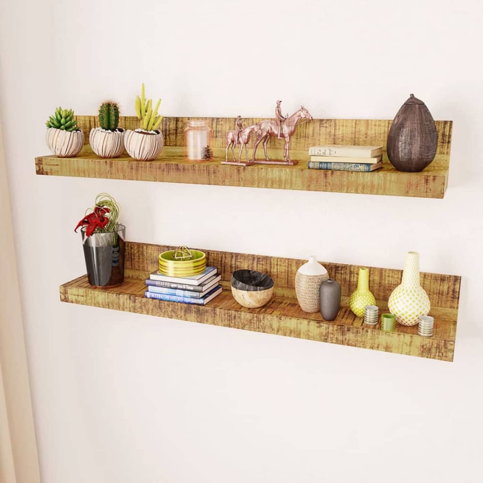 Homgoday Estantes de pared de madera maciza, 2 artículos, armario librería vitrina, librería vertical para ahorrar espacio, librería de suelo, para salón o estudio