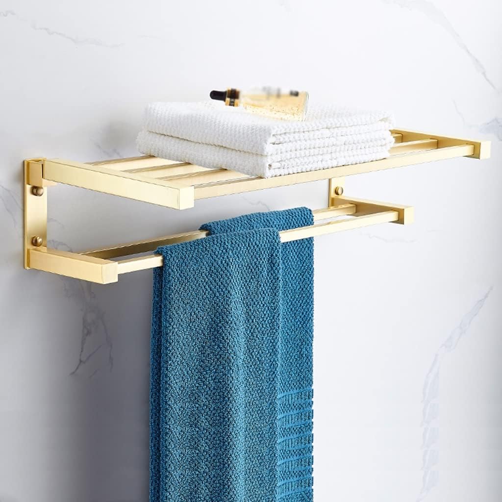 Towel Bars Bathroom Accessory Set All Copper Brushed Gold Set, with Towel Bar, Ring, Toilet Paper Holder, Robe Hook, Hardware(Folding Bath Towel Rack)