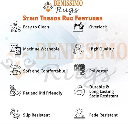 Miniatura 6 de Benissimo Alfombra antideslizante para escaleras algodón diseño moderno impreso tapete suave para peldaños de madera en interiores juego de 2 9 x 32