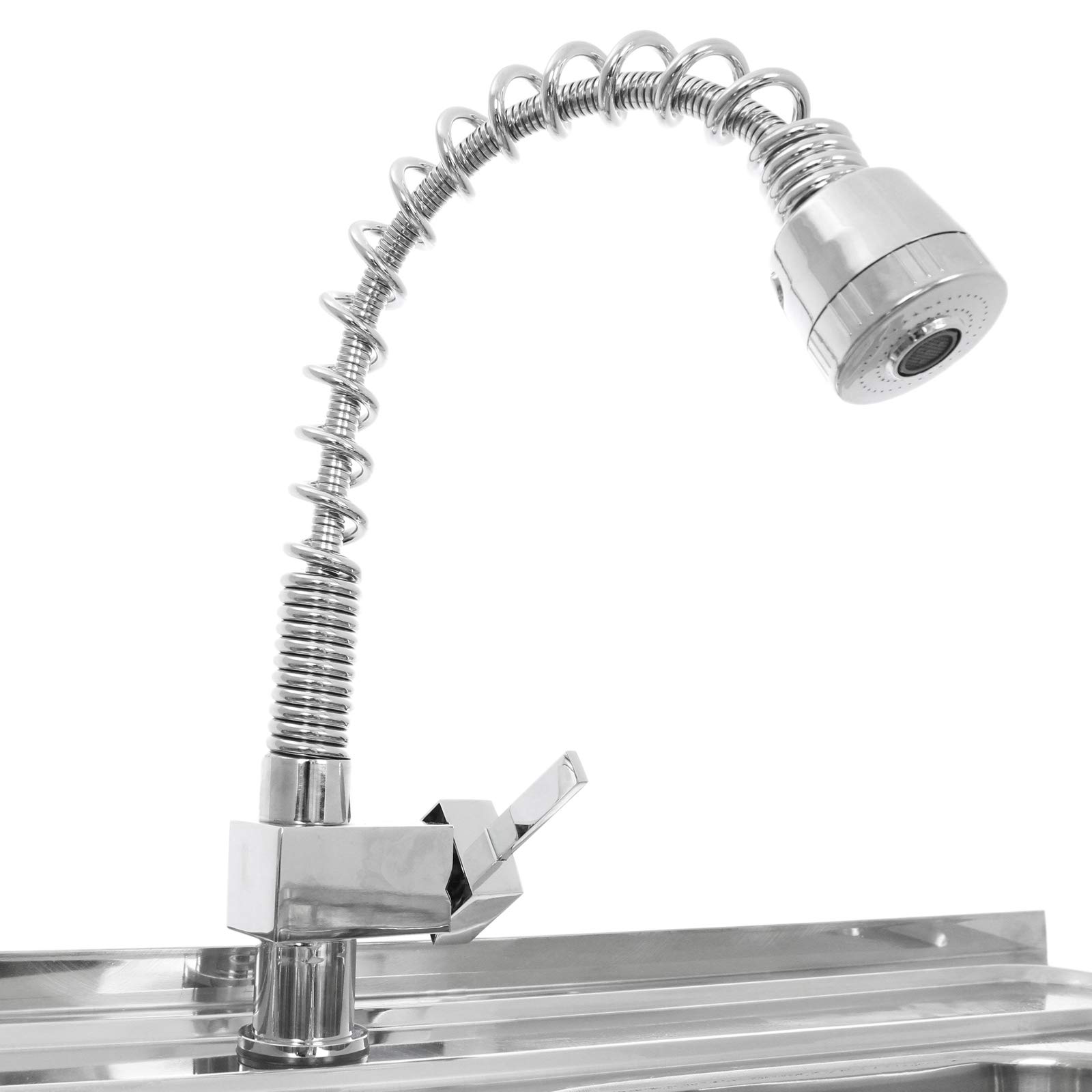 KuKoo Fregadero de Cocina Independiente Doble Seno con Escurridor a la Izquierda Acero inoxidable 120x79x60cm con Dispensador Jabón Tapones de Colador + Grifo GRATIS Lavaplatos 2 Senos+Escurridor