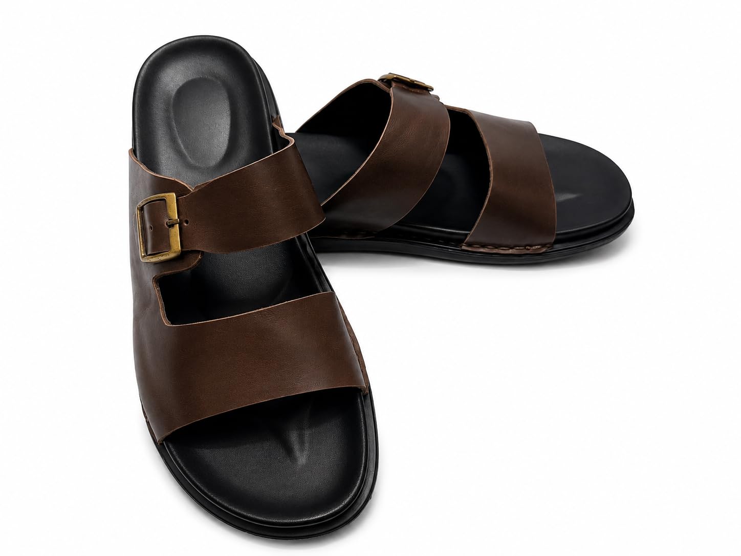 Dark Brown Leather Strap Sandal with Gold-Tone Buckle-picture-45