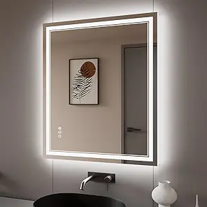 30x36 Inch LED Bathroom Mirror with Lights, Backlit and Front Lighted Bathroom Mirrors for Wall, Anti-Fog Dimmable Memory Shatterproof LED Vanity Mirror for Bathroom