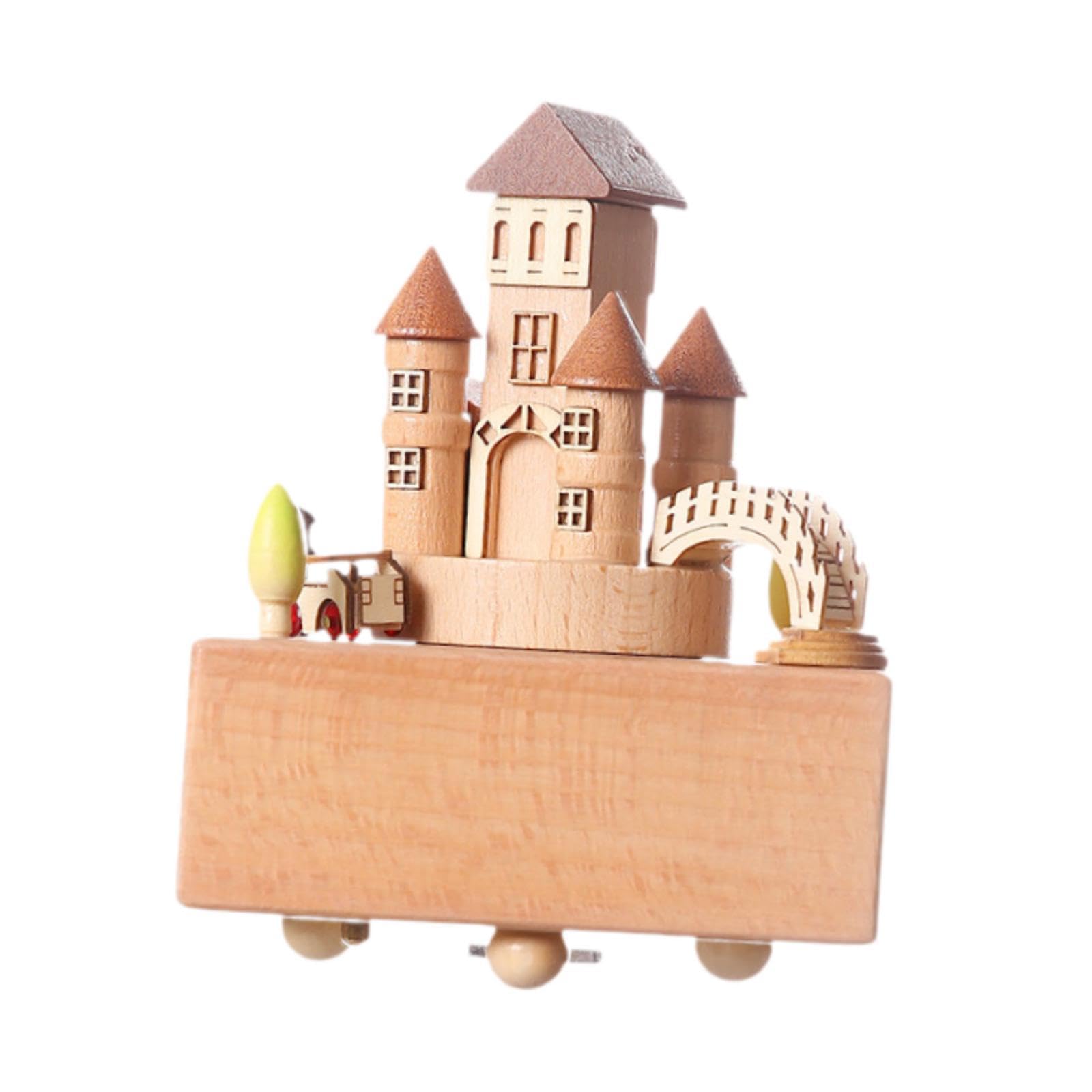 Milageto Caja de Música Giratoria, Regalos, Artesanías, Reproduce Música, Adorno de Madera Versátil, Diseño de Castillo