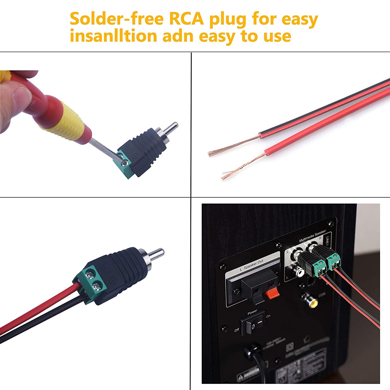 20 Connecteurs RCA Professionnels RUNCCI-YUN - Fiche Mâle/prise Femelle à Vis Pour CCTV
