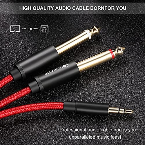 ANNNWZZD Kabel audio TRS na Dual 6,35 mm Mono Y audio, podwójna wtyczka jack 6,35 TS na 3,5 TRS kabel rozdzielający audio, kabel instrumentalny z plecionką nylonową do interfejsów cyfrowych (2 m)