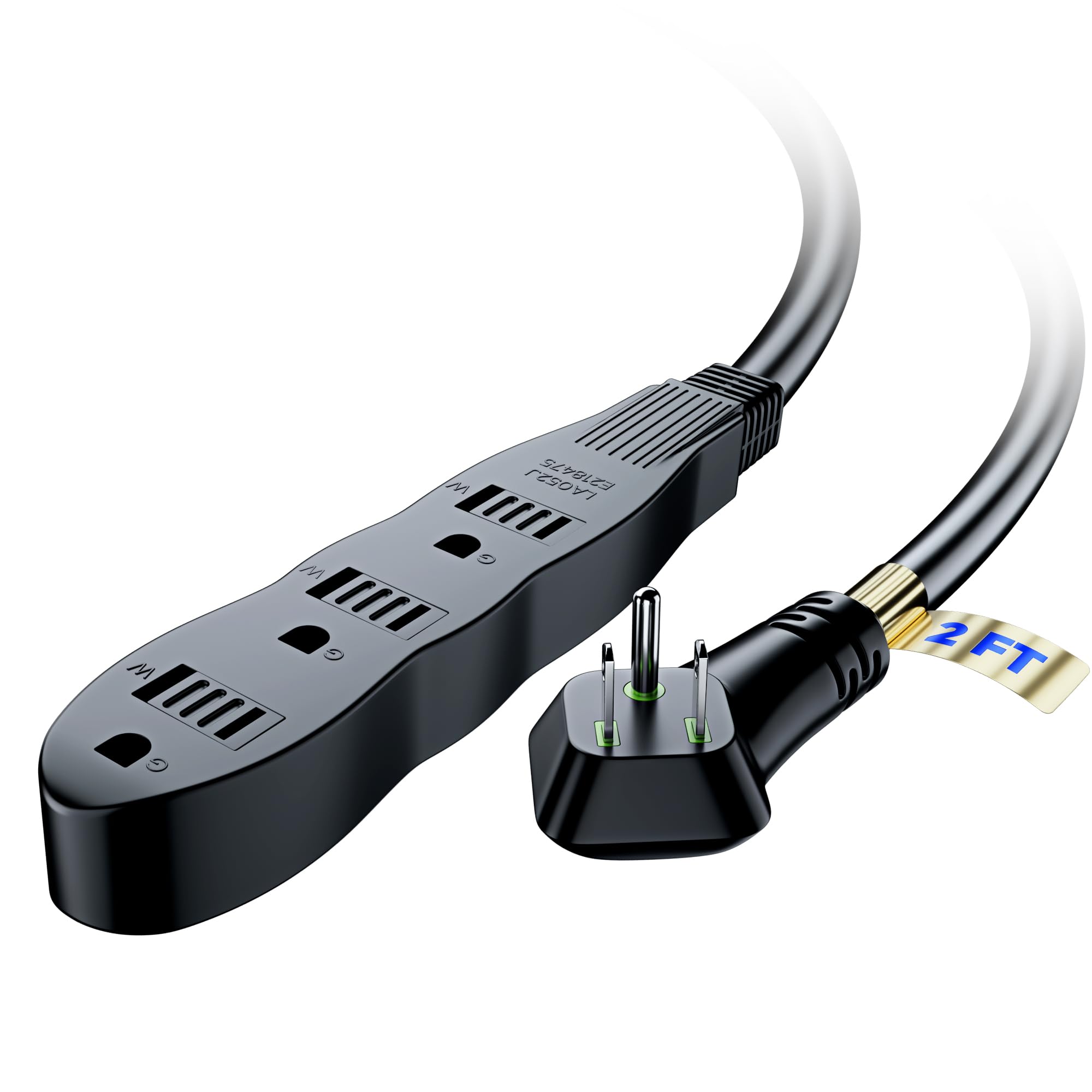 2Pack Small Power Strip Black Outlet - 1FT Heavy Duty Power Extension Cord, Mini Size Portable 3 Outlet Power Strip for Office,Computer,Home Accessories,Travel,ETL Listed (13a/125v/60hz/1625w
