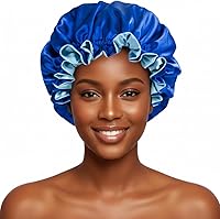 Vista 19 de Gorro de pelo para dormir, gorro de noche con clip ajustable, gorro reversible para el cabello para mujer, gorro de satén de seda