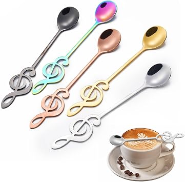 5-Piece Stainless Steel Music Note Spoons Set Colorful Ice Cream & Coffee Stirring Spoons Musical Theme Flatware for Tea, Dessert, Mug Gift for Music Lovers