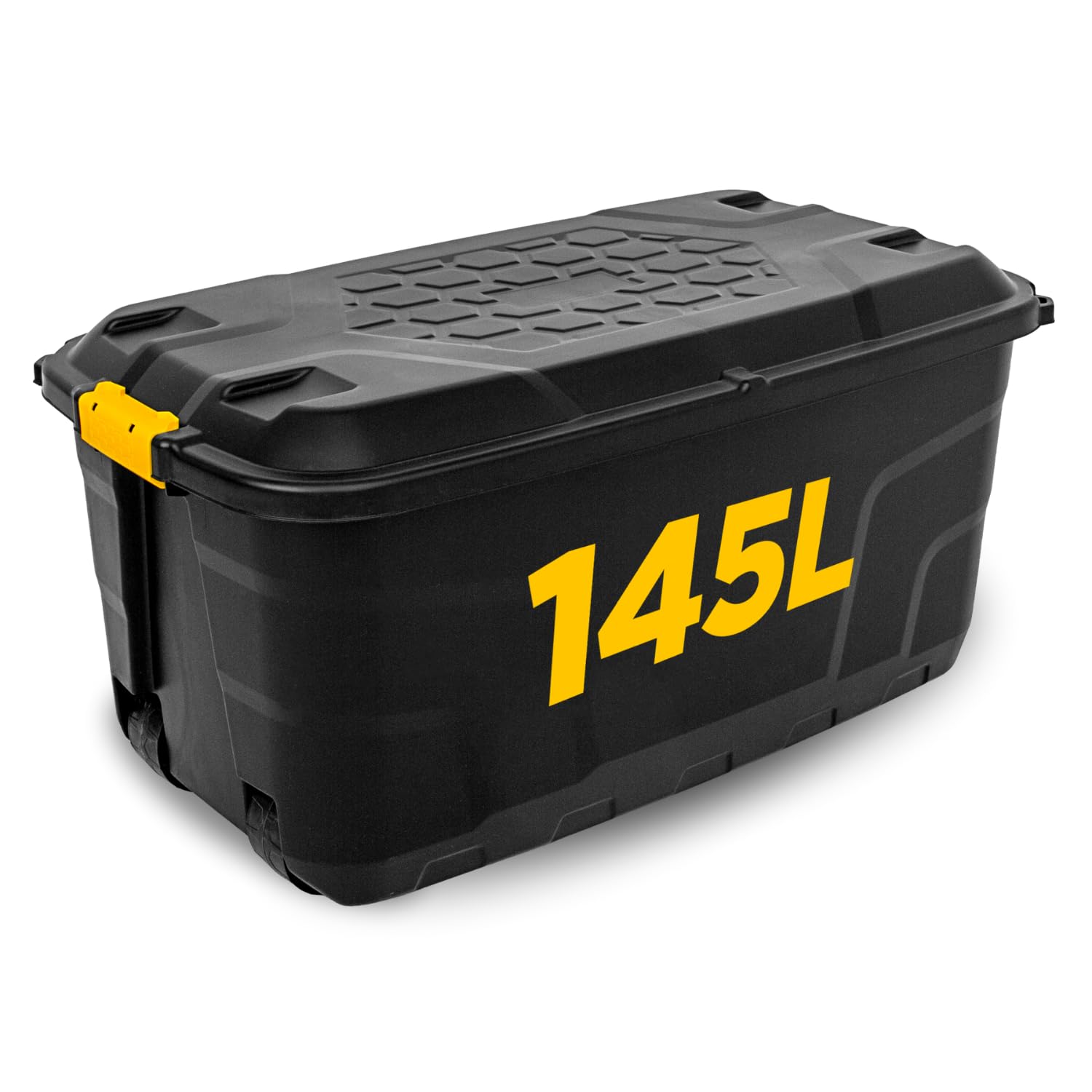 NOVECRAFTO 145L Extra Large Storage Box on Wheels with Lid 2 Pack – Heavy-Duty Storage Box with Clip-Lock Handles, Padlockable, Stackable & Weather-Resistant – Garage, Shed & Outdoor (Black)