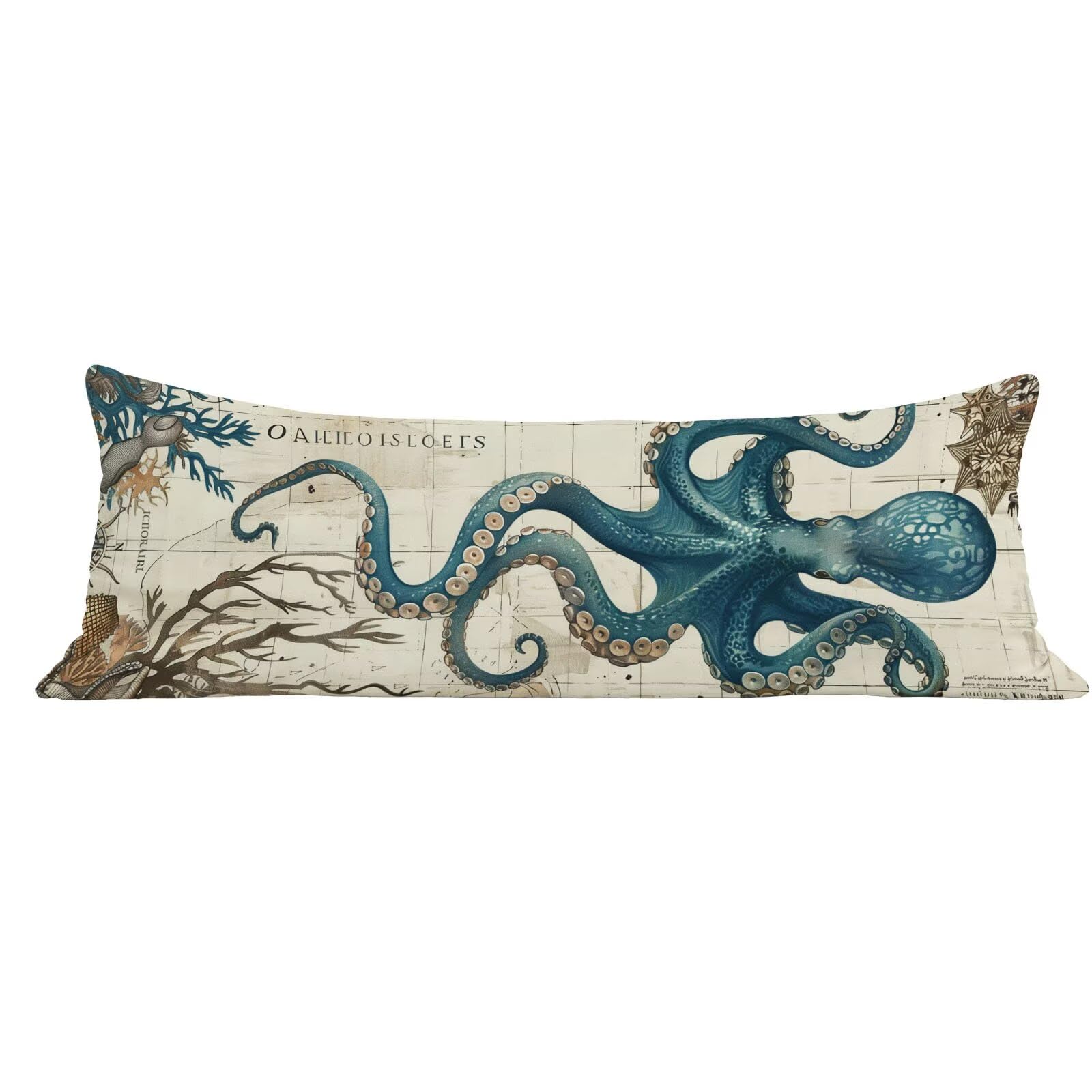 Funda de Almohada 60 x 180 cm Azul Protector Almohada 180 cm con Cremallera Invisible, Terciopelo Suave y Transpirable Pillow Case Pulpo Impresión a Doble Cara para Cama, Sofá y Dormitorio dg-458