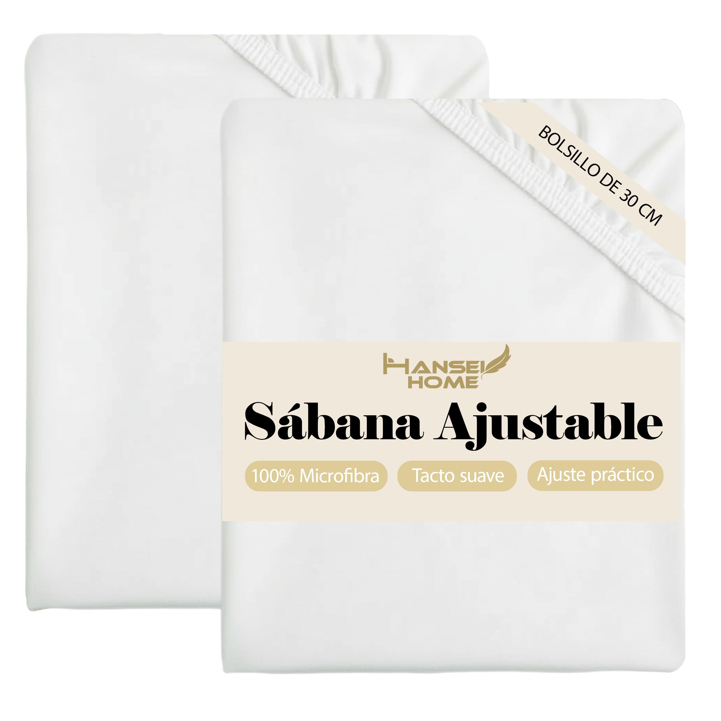 H HANSEL HOME Sábana Bajera Ajustable, Microfibra Transpirable y Suave, Altura 30 cm, Elástico 360° - Sábana Bajera 180x190/200cm – Blanco — view 10