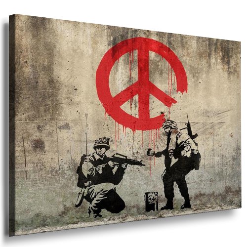 Photos Toile sur châssis  Banksy Graffiti Soldiers Painting Peace  artfactory24/af0127 100 x 70 cm Seppia