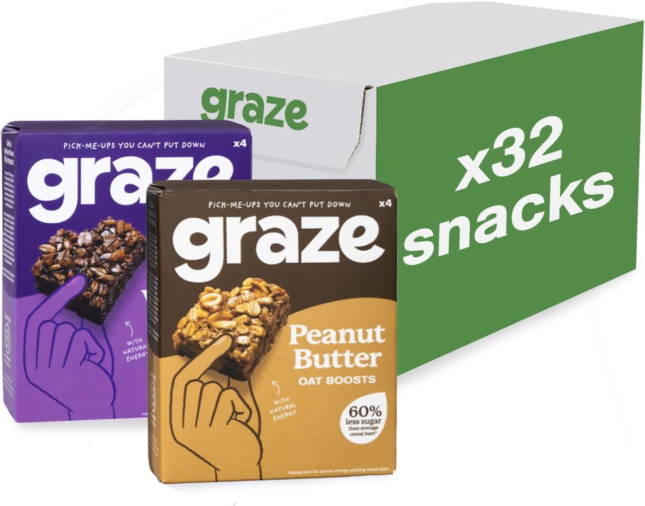 Graze Peanut Butter & Cocoa Vanilla Oat Boost Bars Snacks Made With