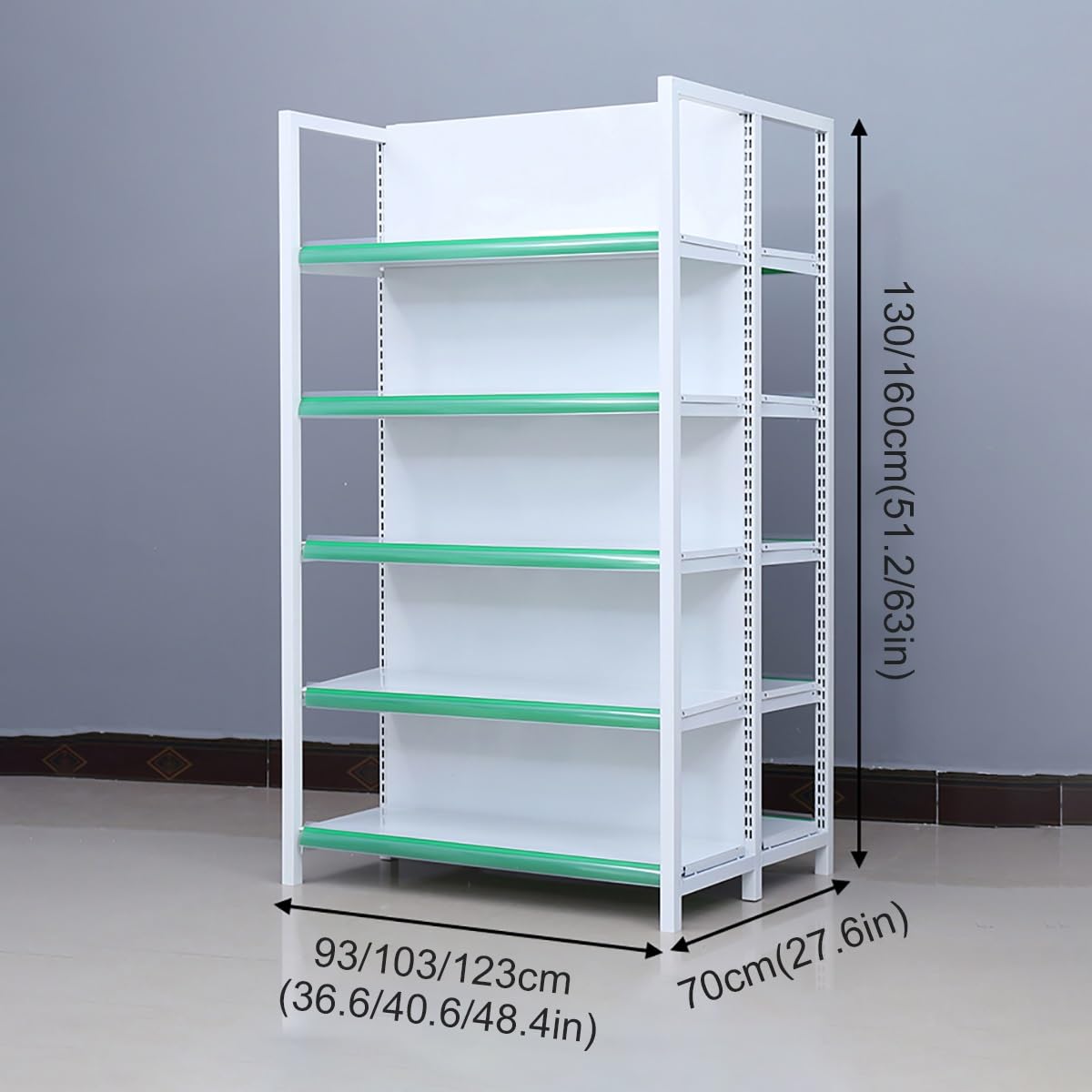 Generico Scaffalatura a Gondola Regolabile a 5 Ripiani per supermercati, Negozi di Alimentari e minimarket - Scaffale Versatile con indicatore Prezzi (90x130 cm)