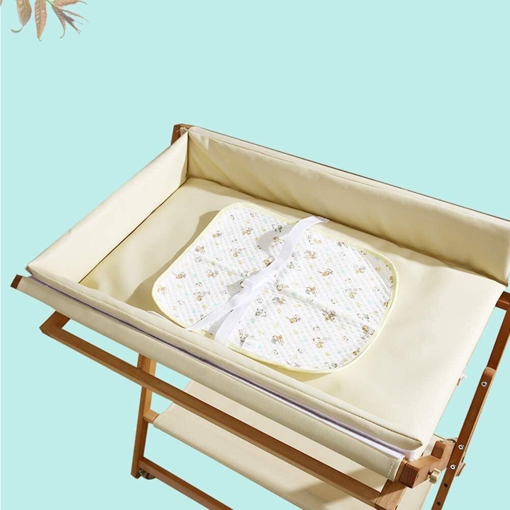 Cambiador de Pañale,Plegable de madera con almacenamiento y tapete impermeable, cambiador portátil para niños pequeños con ruedas