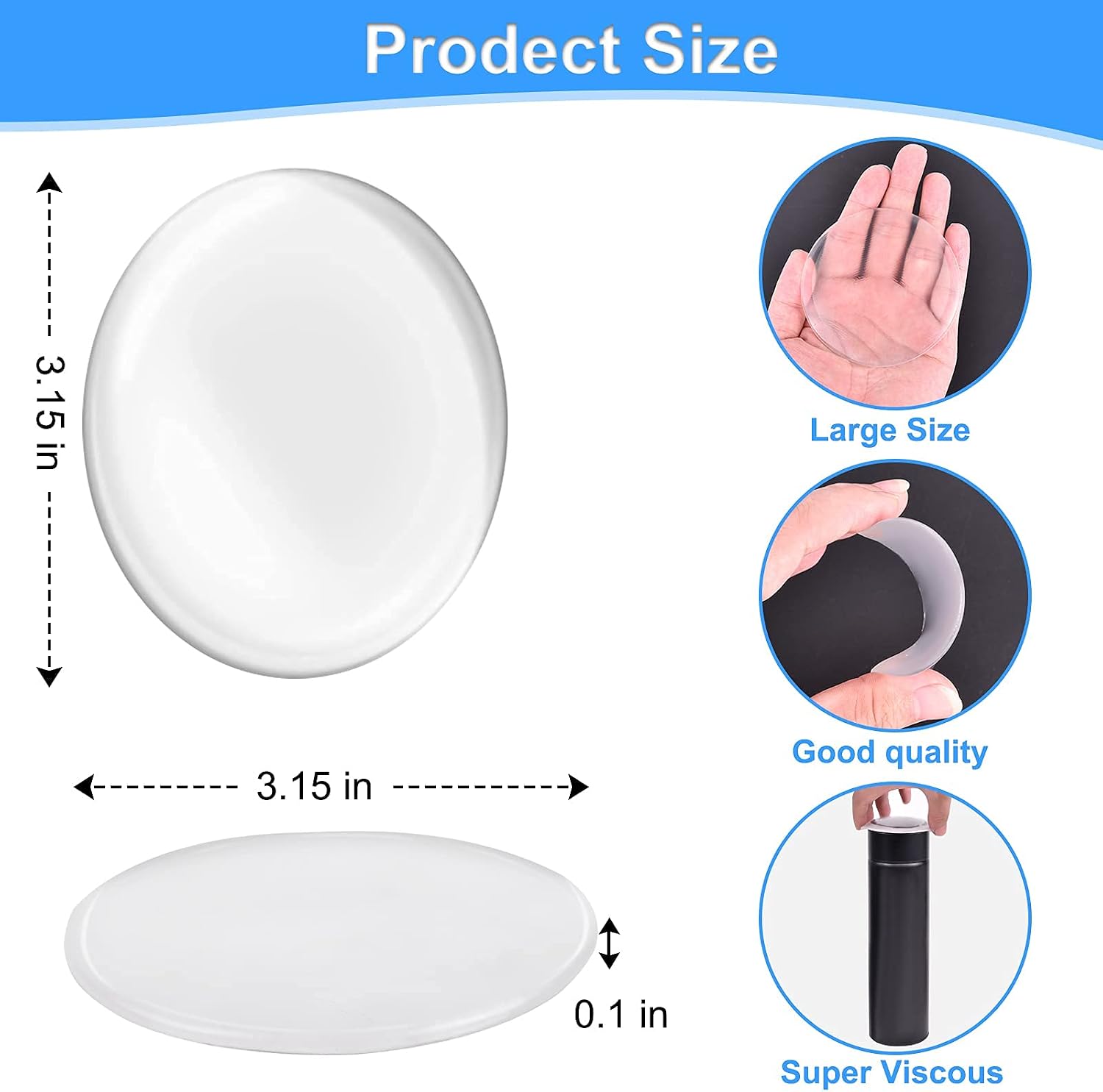4 PCS 3.15" Door Stopper Wall Protector, Larger Door Handle Bumper, Reusable Wall Protectors with Self Adhesive Sticker for Home or Office Protecting Wall, Quiet, Shock Absorbent Gel(Clear)