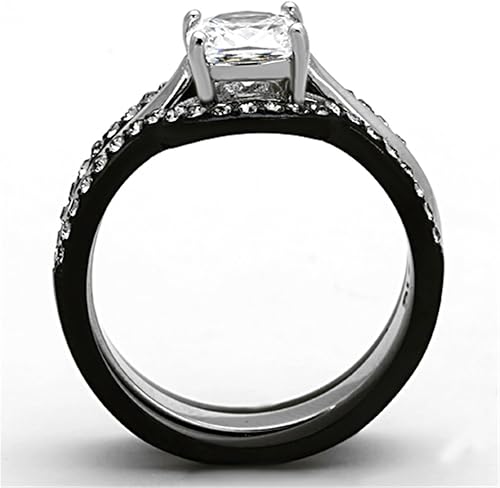 Miniatura 5 de Marimor Jewelry His and Hers 4 Piece Black Stainless Steel Wedding Engagement Ring and Classic Band Set