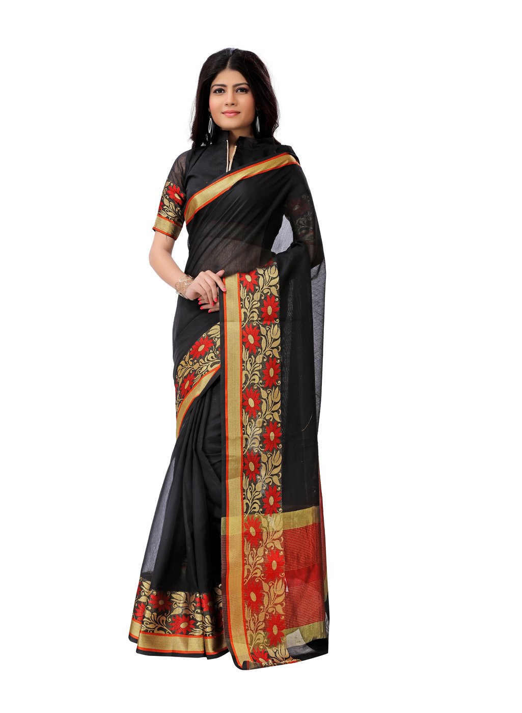 JUST FASHIONBlack Cotton Silk Saree