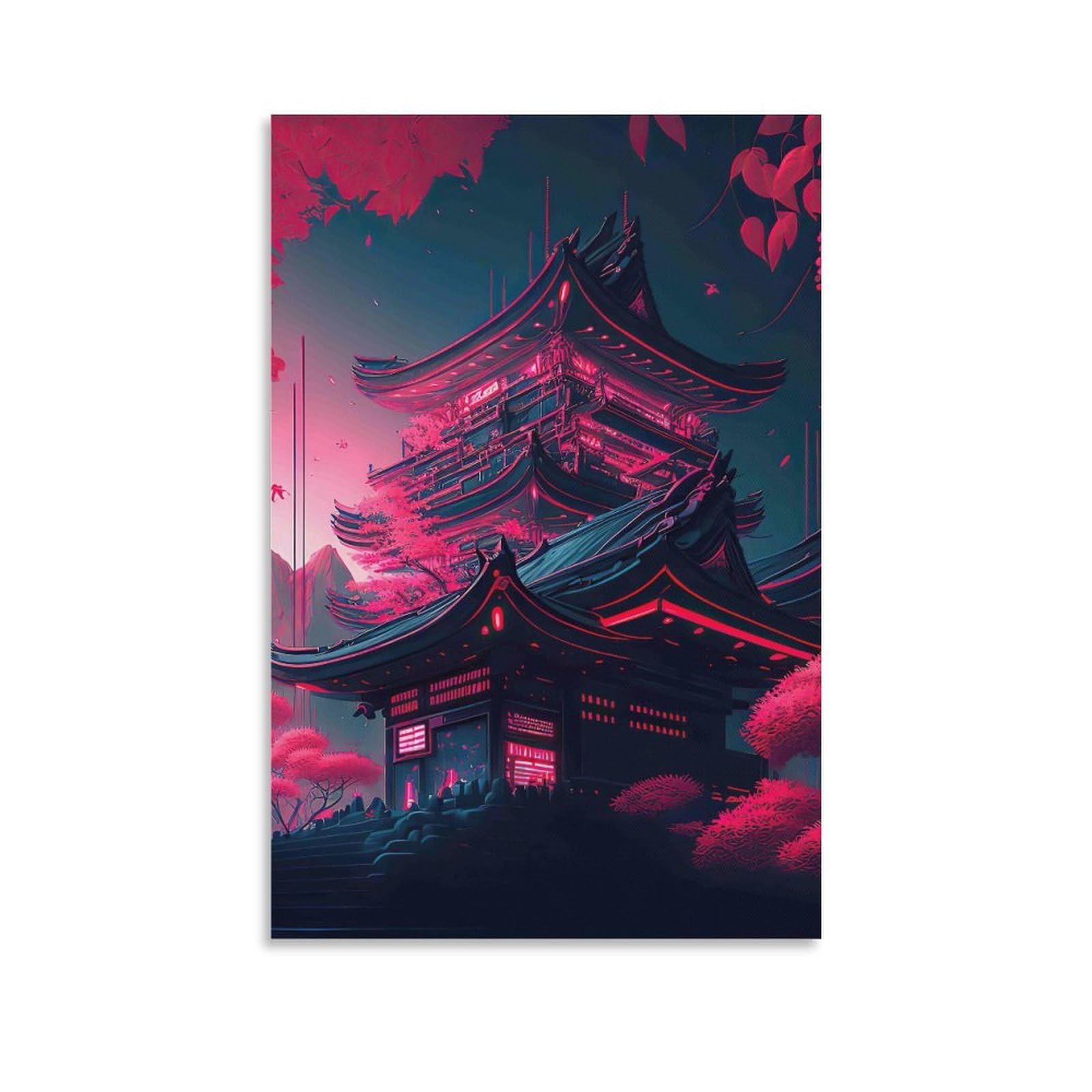 DHBANEIOK Cyberpunk Temple Wall Decor Poster Canvas Prints Picture Modern Wall Art Picture Wall Hanging for Dining Room Kitchen Home Office Decor 20x30inch(50x75cm)