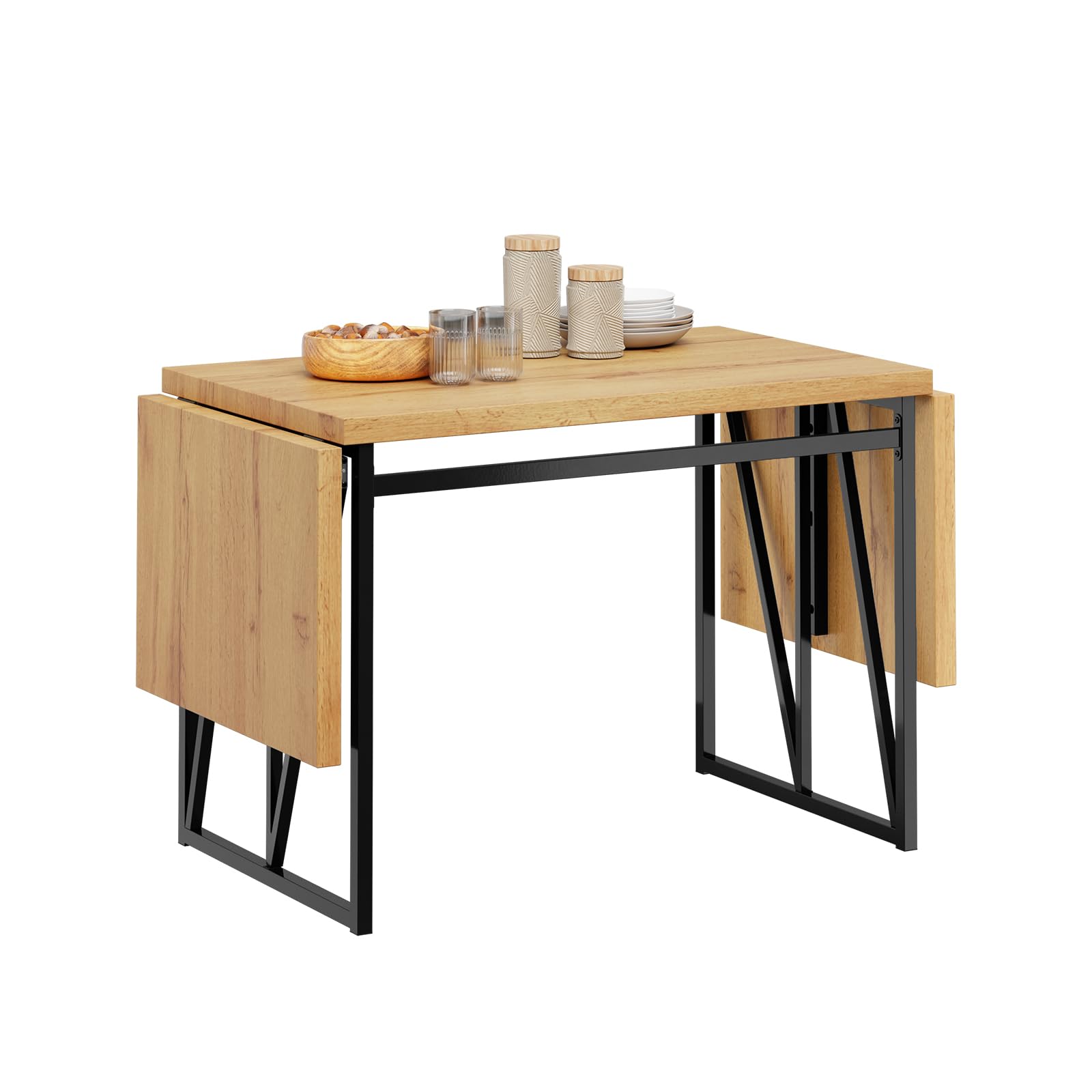 SoBuy Esstisch klappbar für 2-8 Personen, platzsparend, 65x(110-200) x76cm | Küchentisch ausziehbar, stabile Tischplatte in Holzoptik & Metallgestell, für Küche, Esszimmer & Arbeitsbereich, FWT113-N