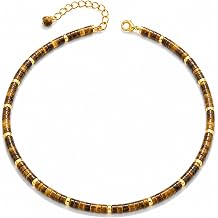 Natural Heishi Gemstone Choker Necklace for Women, Adjustable 15"+2" Beaded Layering Necklace, Coastal Beach Jewelry Gift for Her