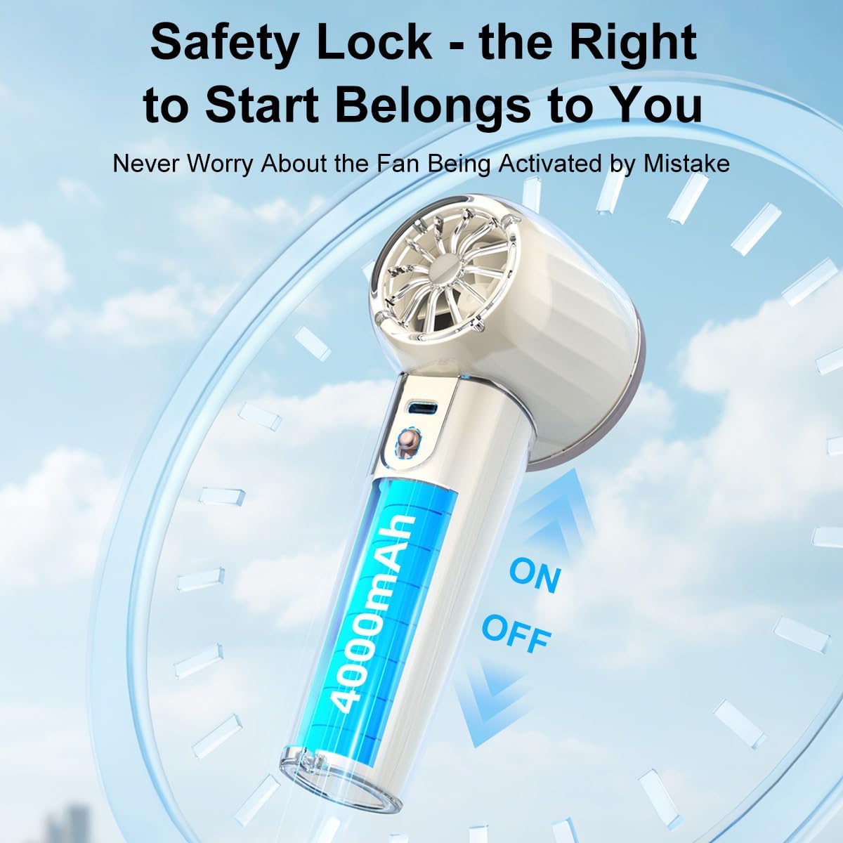Portable Handheld Fan Variable Speed (1-100 Levels) with Digital Display 6000mAh Rechargeable Adjustable High Speed Personal Fan for Beach Vacation Outdoor Travel Essentials (Off White)