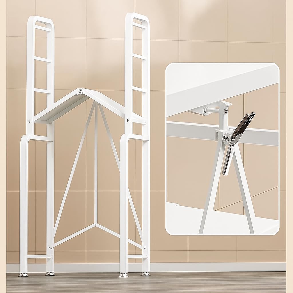 Deconation étagère De Dessus De Machine à Laver - Métal Blanc - 3 Niveaux Pliable 152,5 X 71 X 50 Cm