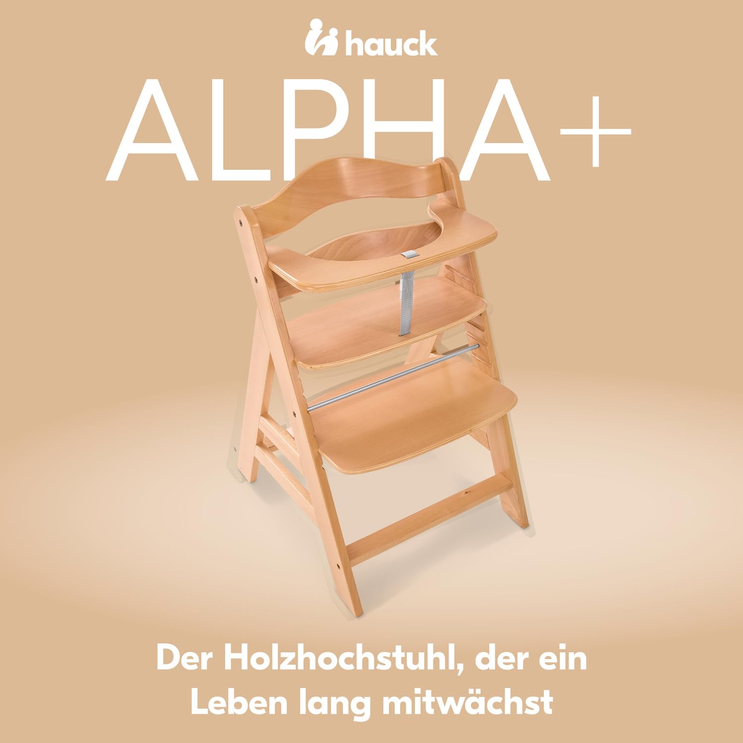 Hauck Alpha+ Holz Hochstuhl Baby mitwachsend 6 Monate bis 90 kg, Natural, 5-Punkt-Gurt, 8-fach verstellbar