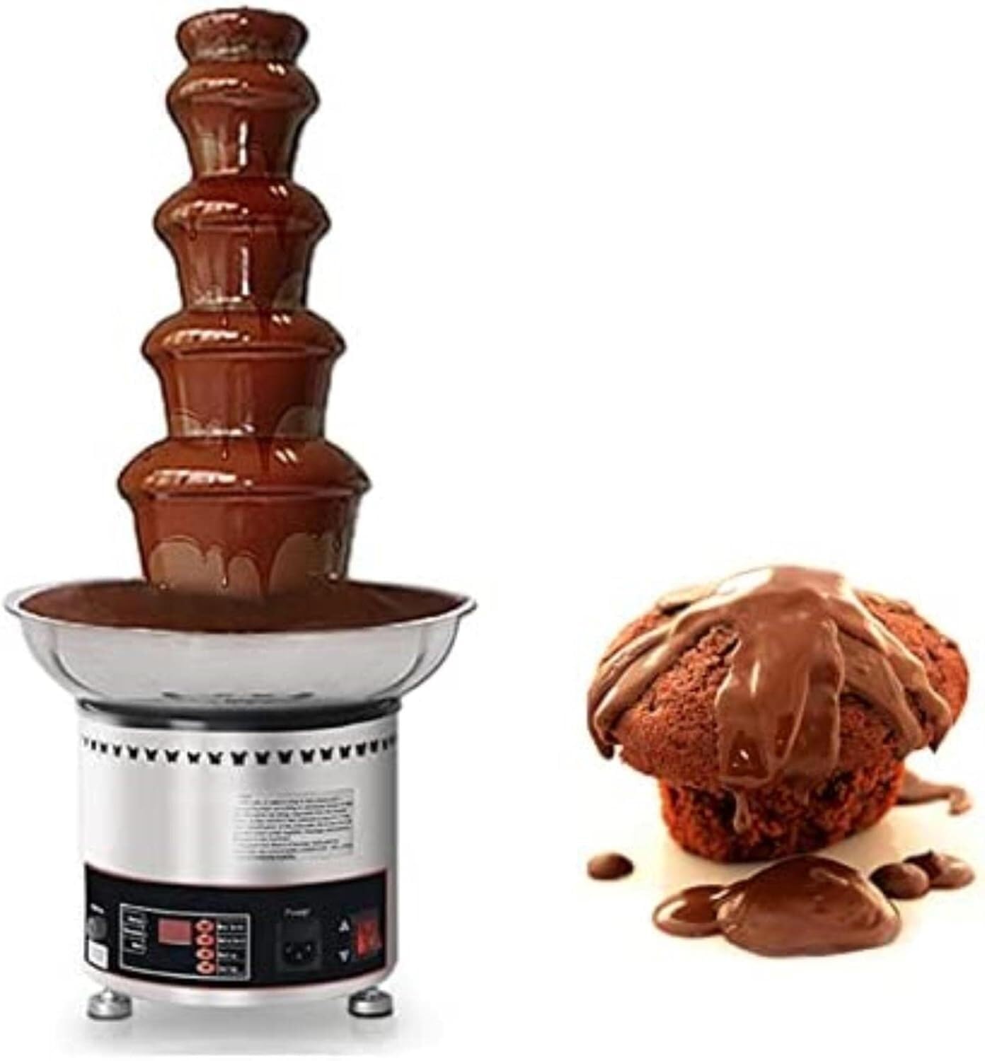 asdchZen Chocolate Fondue Fountain, Commercial Electric Chocolate Fondue Fountain Machine, Stainless Steel Automatic Sauce Melter Warmer Chocolate, 30-110℃ Adjustable Temperature,