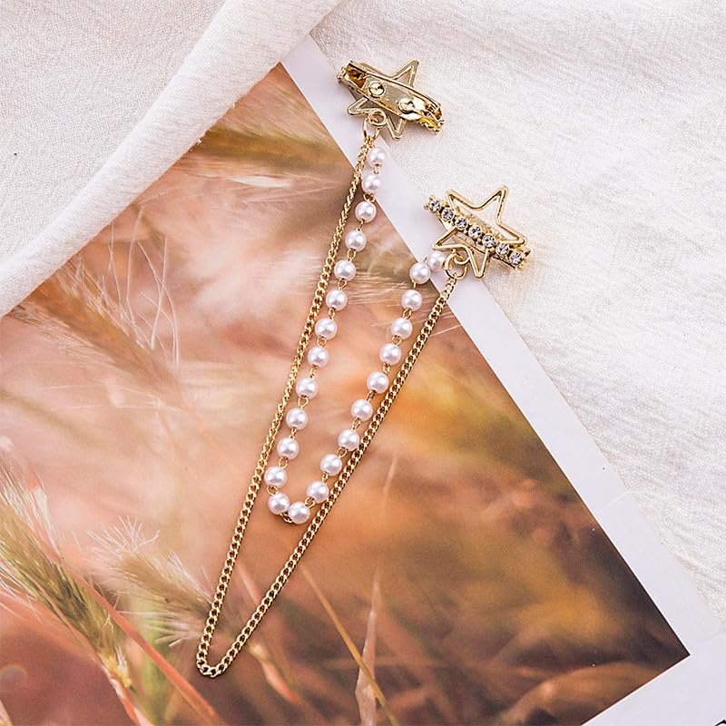 Image of Vintage Sweater Shawl Chain Brooch for Women Clips Antique Cardigan Clip Collar Holders Decorations Dress Sweater Collar Brooch Pins Girls Straps anti-slip chain