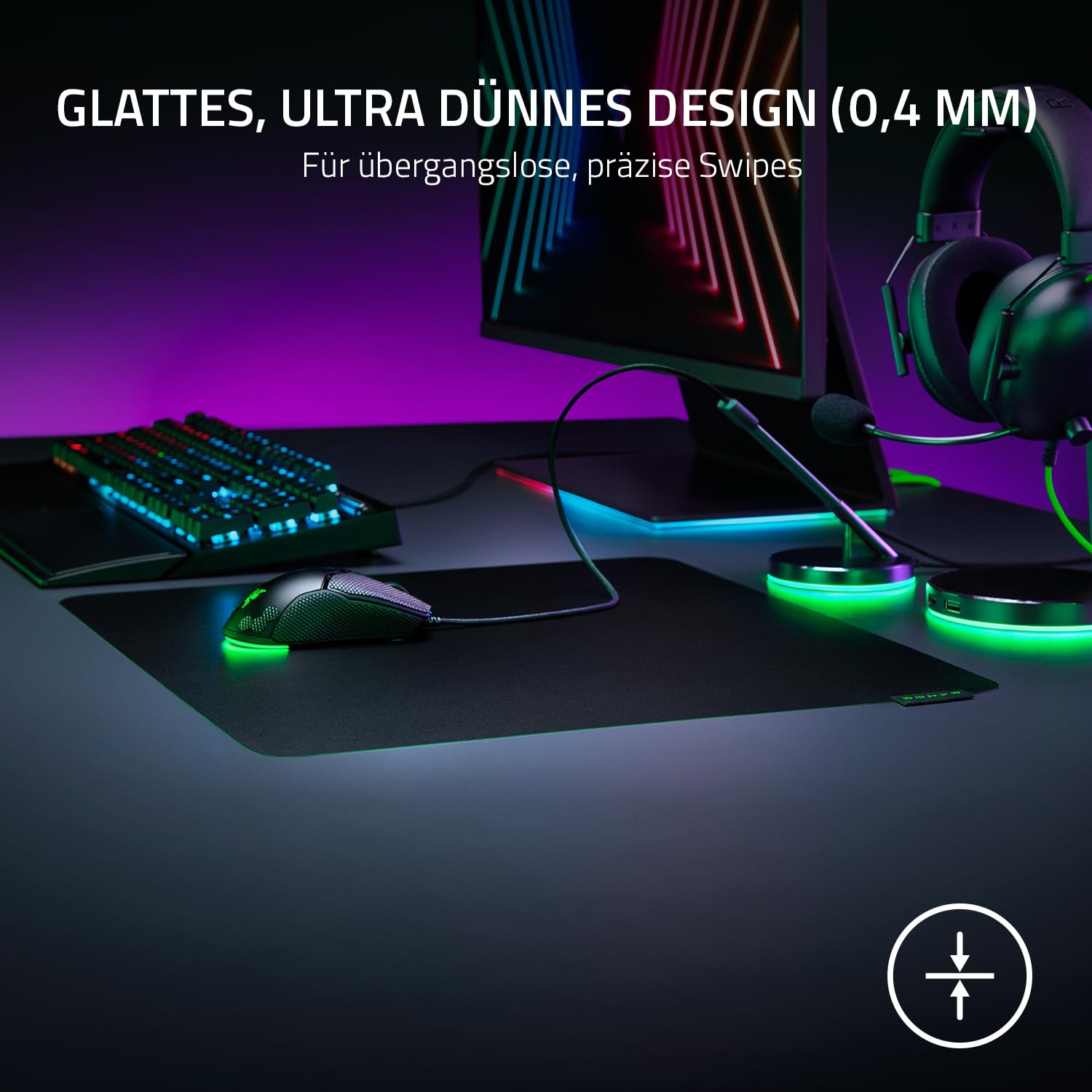 Razer Sphex V3 Large - Ultra dünnes Gaming-Mauspad (450 mm breit x 400 mm hoch, Glattes Design, Robustes Polykarbonat, Rutschfester Gummiboden) Groß, Schwarz