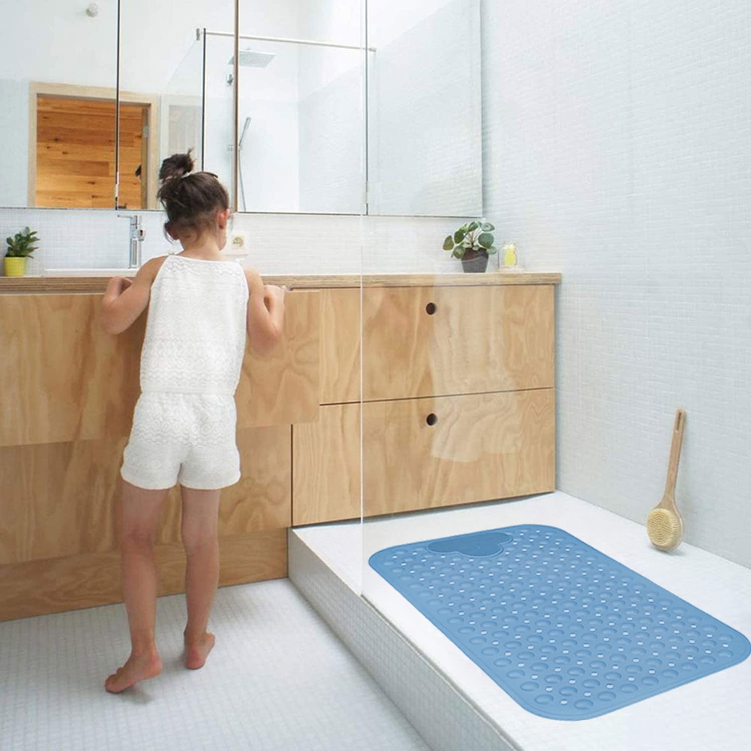 Alfombra de baño antideslizante 70x40cm TPE almohadilla de ducha con ventosas agujeros de drenaje Suave superficie de masaje No Skid Alfombra de baño Caja fuerte reposapiés estable para bañera Duchas