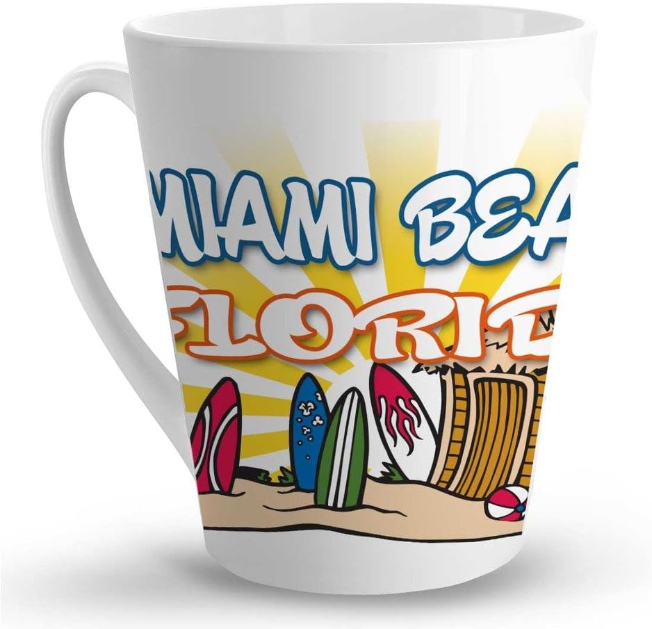 Makoroni - MIAMI BEACH FLORIDA Surf Surfing LATTE MUG - 12 Oz. Unique Latte Mug, Coffee Cup