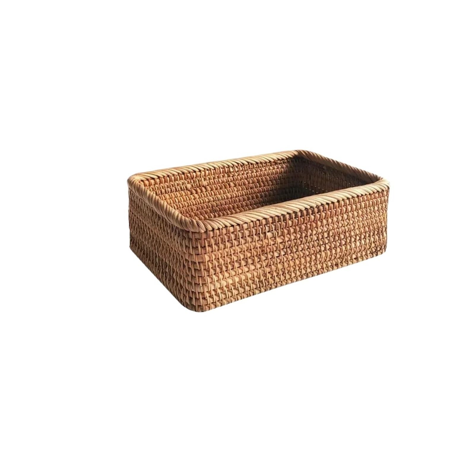 Handwoven Rectangular Rattan Wicker Basket Fruit Tea Snack Bread Picnic Storage Box Kitchen Supplies pour l'organisation de la Maison(30x20x9cm)