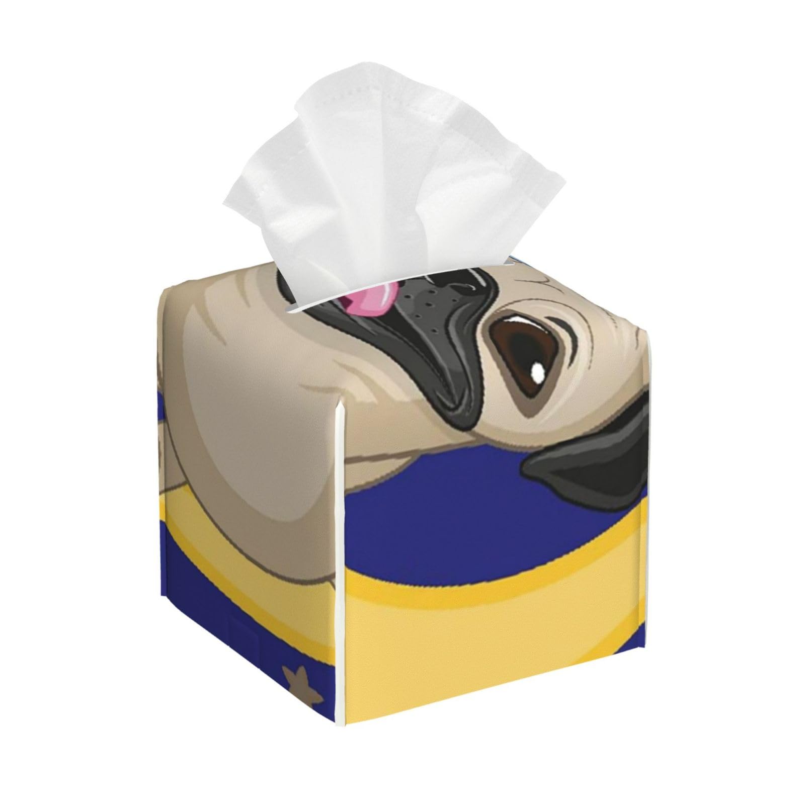 Cute Pug Dog is Sitting On The Moon PVC Cube Tissue Pack for Home Office Bathroom Use