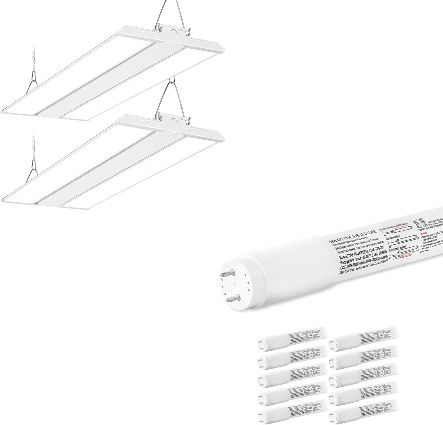 hykolity 2FT LED Linear High Bay Shop Light 5CCT 4FT LED T8 Hybrid Type A+B Light Tube