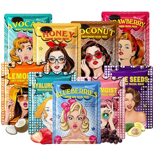 9 Stück Frucht Gesichtsmaske Kinder & Frauen Gesichtsmasken Set Für Teenager Mädchen Geschenke Tuchmasken Gesicht Für Spa Party Beauty Set Mädchen Feuchtigkeitsmaske Gesicht Für Alle Hauttypen