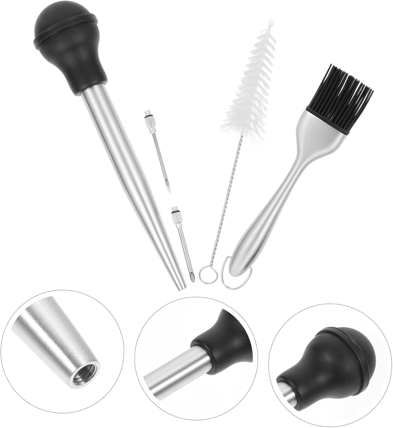Stainless Steel Turkey Baster Injector Set with Dual Needles and Cleaning Brush Convenient Food Injector for Marinades for Roasting Chicken Turkey and More