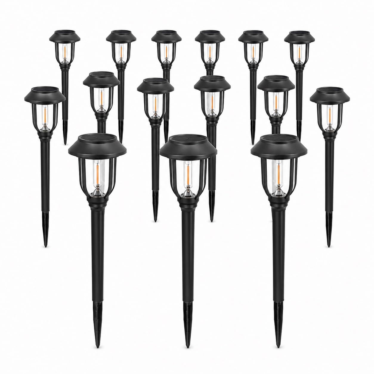 Paquete de 12 luces solares para exteriores, luces solares para caminos, color blanco cálido, impermeables, encendido/apagado automático, luces de jardín para patio, paisaje, pasarela, camino