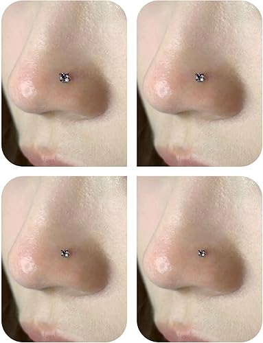 Miniatura 2 de Aretes de nariz de acero quirúrgico 316L, de 18 G, 0.71 oz, aretes de nariz hipoalergénicos con corazón de diamante, joyería para mujeres y hombres,
