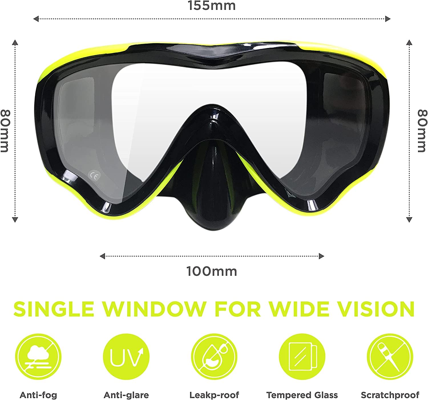 Maschera da snorkeling per bambini, anti-appannamento e anti-perdite, occhialini da snorkeling e nuoto, impermeabile, resistente, in vetro temperato, per bambini (giallo)