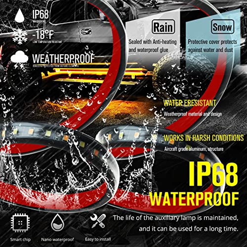 2Pcs 59 Inch Truck Led Strip Lights,White Running Board Light/Welcome Light,Amber Turn Signal Light 3-In-1 Fuctions Side Marker Lights .Waterproof Flexible For Truck Pickup Car Suvs Van Campe #TOP4