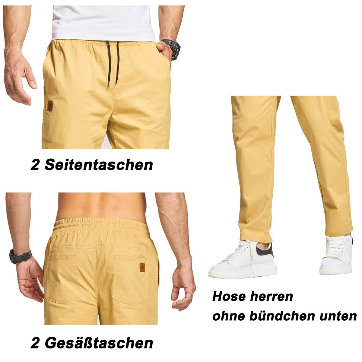 JustSun Hosen Herren Cargo Chino Hose Freizeithose Herren Elastische Taille mit Kordelzug