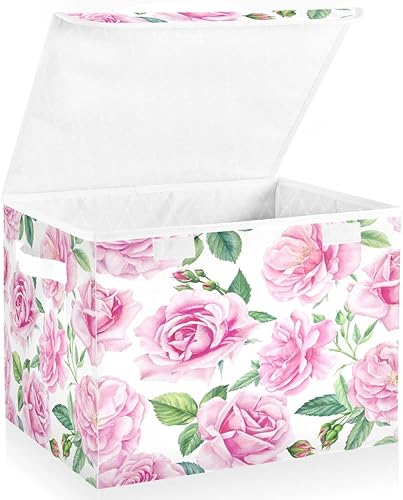 Miniatura 2 de senya Contenedores de almacenamiento plegables con tapas, organizador multiusos, rosa, 16.5 x 12.6 x 11.8 pulgadas