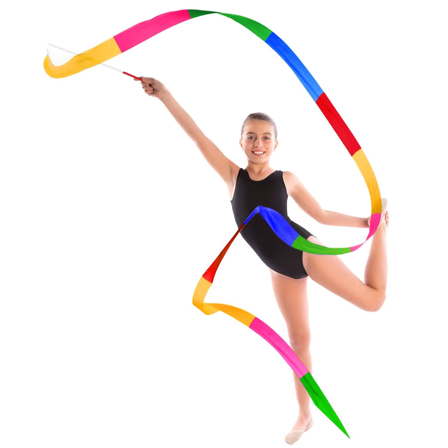 QHFlashbuy Lot De 10 Rubans De Danse 2M - Rubans Gymnastique Enfant Avec Bâton, Couleurs Vives Pour Danse Artistique
