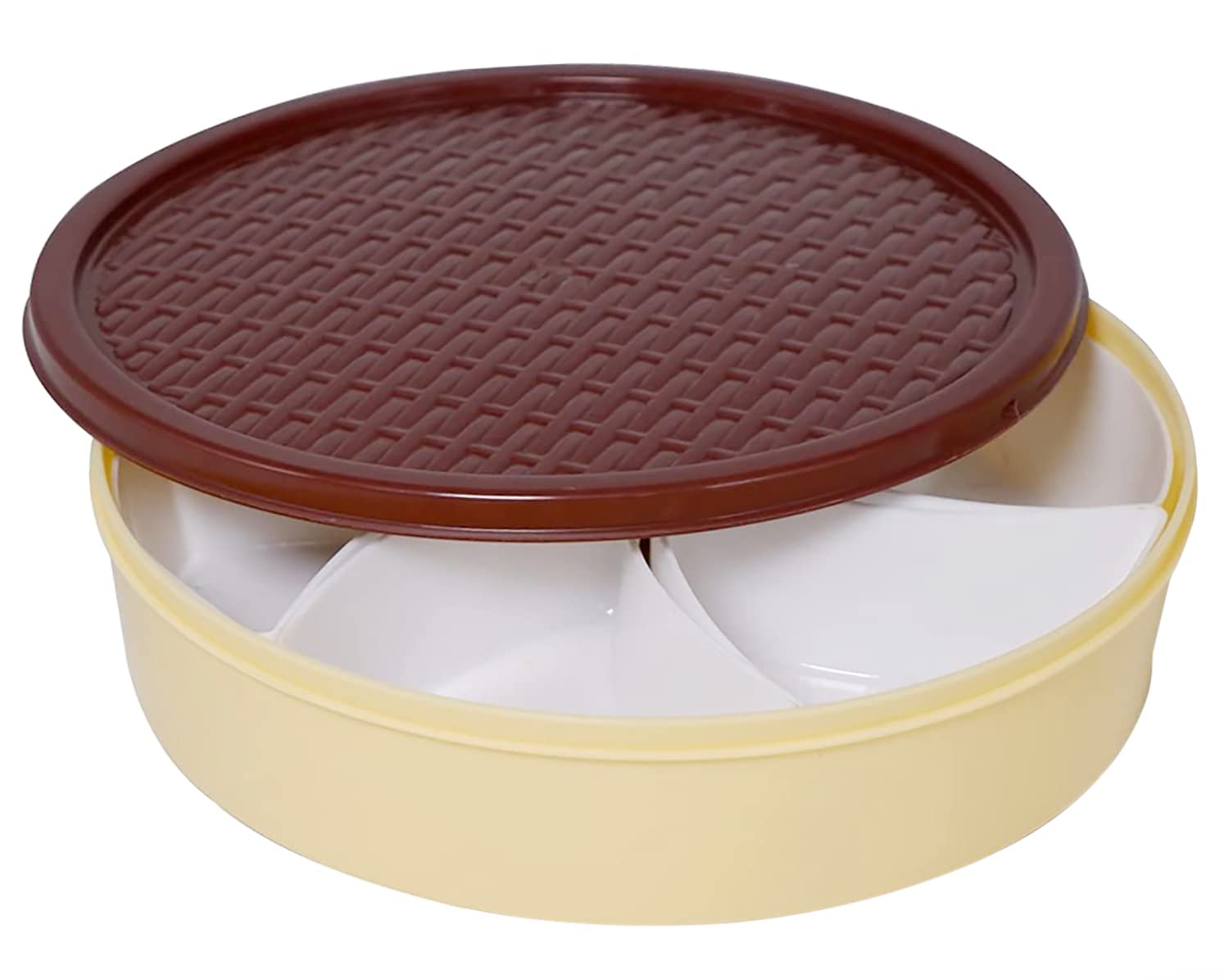 Kuber Industries Medium Plastic Masala Box with 6 Containers & 1 Spoon (Cream)-HS43KUBMART25881