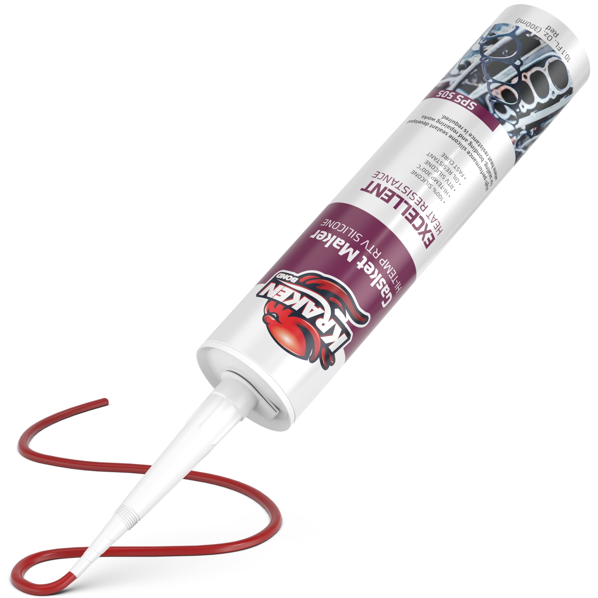 Kraken Bond Red RTV Silicone Gasket Maker - (1x10.1 fl.oz) High Temp Silicone Sealant for Automotive, Heat Resistant Up to 600F, Oil Resistant Automotive Silicone Sealant, 1 Pack