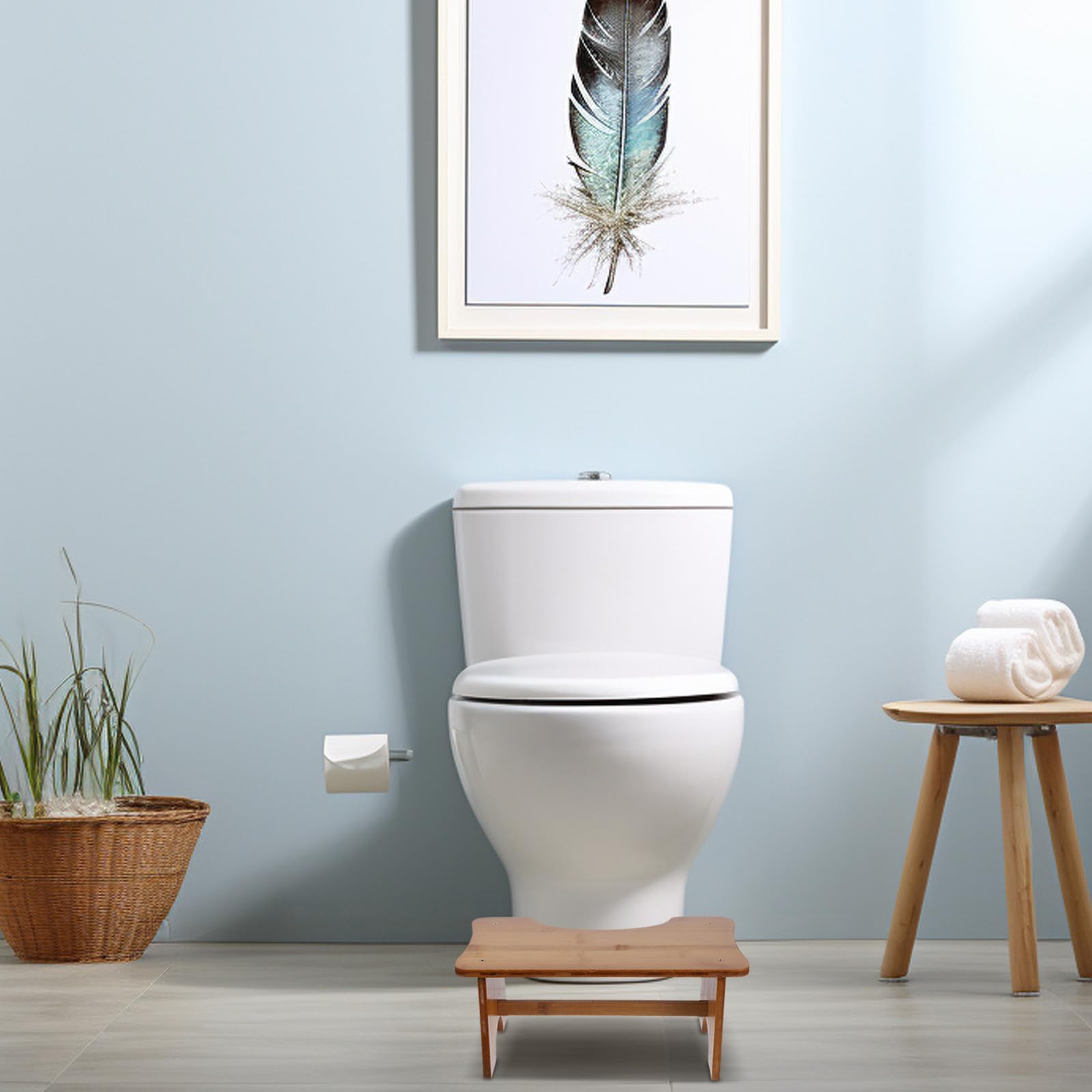 Taburete de Madera Maciza Color Té para Inodoro, Reposapiés Pequeño para Baño, Escalón Cómodo Adultos, Soporte Estable y Práctico para Posición Saludable