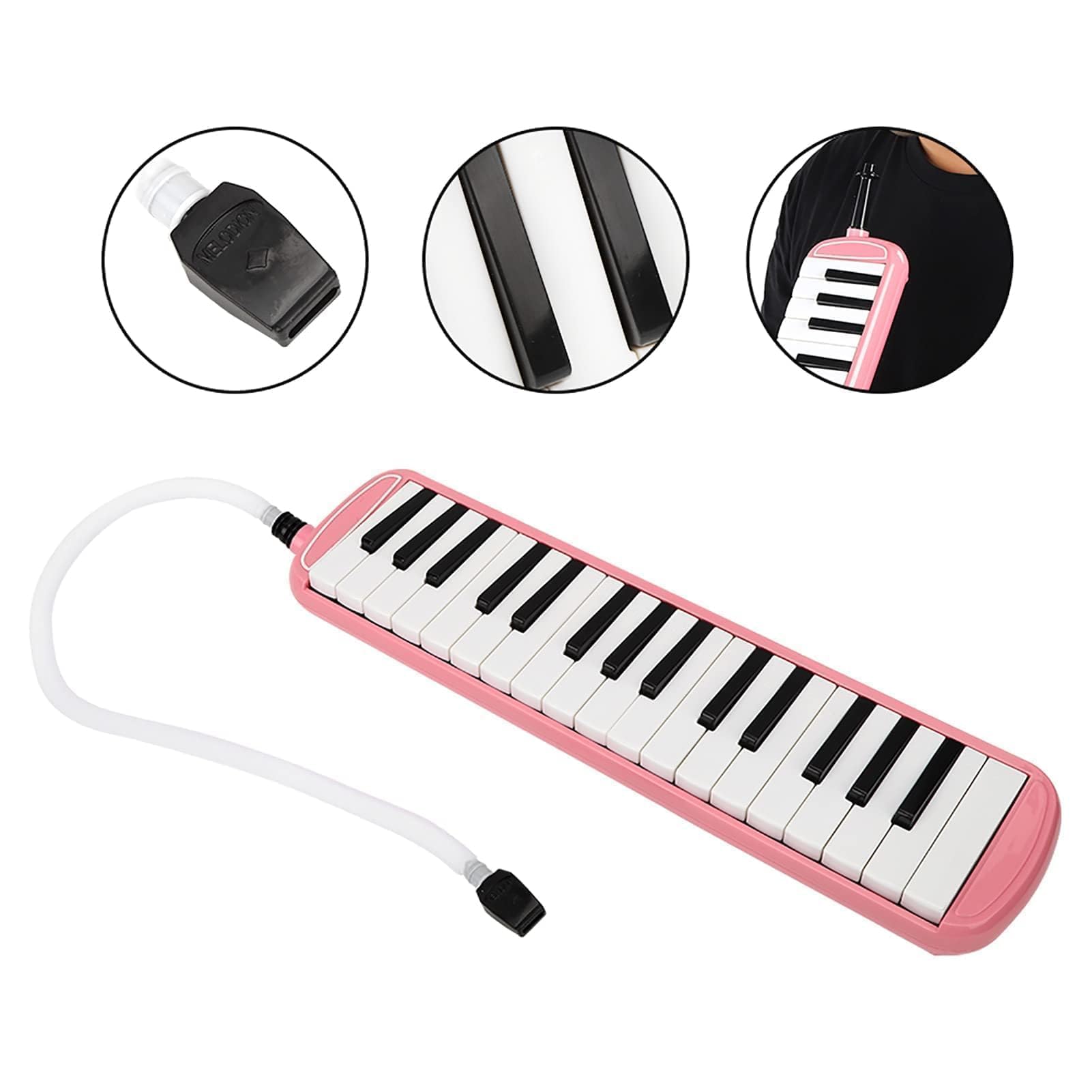 Kit Melodica a 32 Tasti, Strumento Melodica a 32 Tasti con Custodia per Bocchini per Principianti (Rosa)