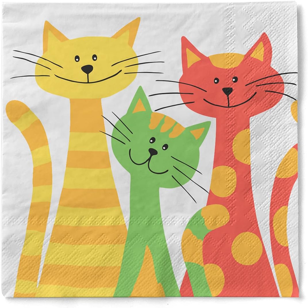 Serviettes Xmas Cats Blanc 33x33cm 20 Pièces